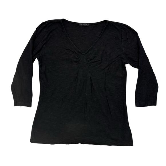 CUT LOOSE Linen Blend Gathered Neckline 3/4 Sleeve Top in Black Size Large Women - Picture 4 of 10